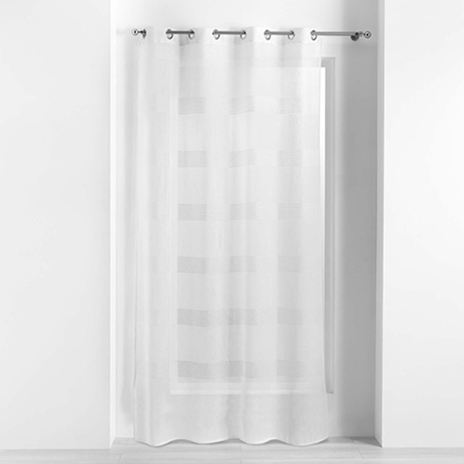 HKH Cortina com Ilhós Voile Bordado Linear Branco